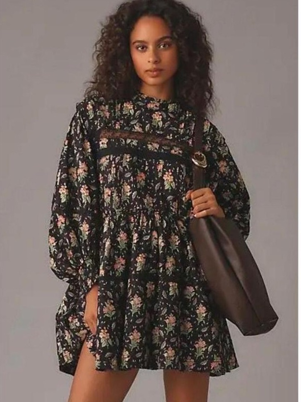 Anthropologie Pilcro Swing Mini Dress Womens Large Black Floral NWT Lace